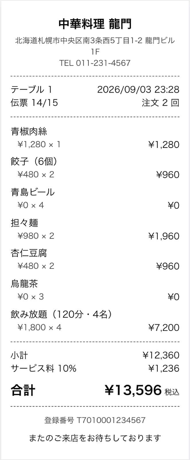 発行したレシート